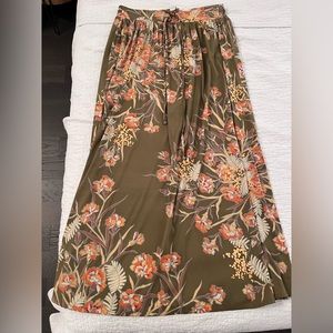 Olive Green Floral Maxi Skirt